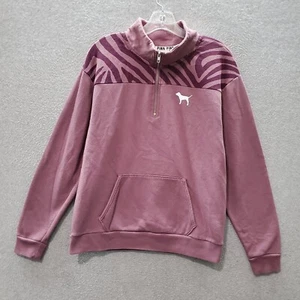 Pink Victorias Secret Women Sweatshirt Small Pink Logo Zebra Print 1/4 Zip - Picture 1 of 7