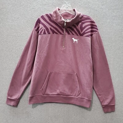 Moletom feminino rosa Victorias Secret pequeno logotipo rosa estampa zebra 1/4 zíper - Imagem 1 de 4