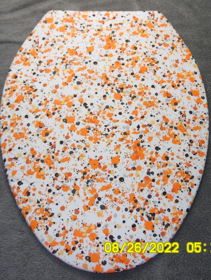 TOILET LID COVER HALLOWEEN BLACK ORANGE WHITE SPLATS - Image 1 of 1