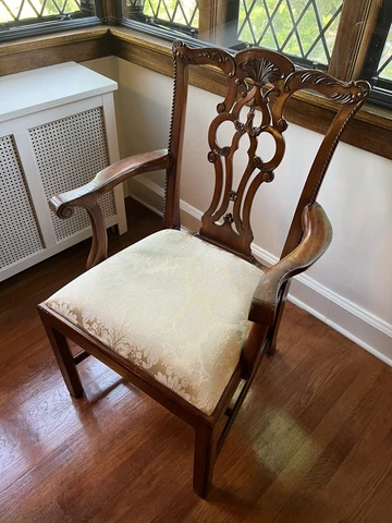Antique Dining Chairs, Set of 10 MAITLAND-SMITH; New Upholstery; 2 with Armrest Cover