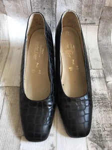 St Michael Pumps Vintage 90er schwarz Leder Krokooptik 2,5" Blockabsatz UK 7 - Bild 1 von 8