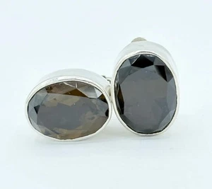 Signed Echo of The Dreamer Sterling Silver & Smoky Quartz Clip-on Earrings - Picture 1 of 6
