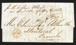 UK 1855 TRANSATLANTIK BRIEFMARKENLOSE FLAGGE GLAGOW NACH MONTREAL KANADA MIT INHALT - Bild 1 von 5