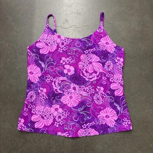 70s Vintage Purple Floral Tank Groovy Hippie Psychedelic Print Small - Picture 1 of 3
