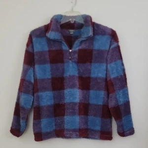 Eddie Bauer burgunder-blau karierter superweicher Fleecepullover XL - Bild 1 von 15