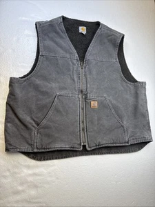 Carhartt Mens Vest V26 DKB Medium Grey Sherpa Fleece Lined Workwear Outdoor - Picture 1 of 11