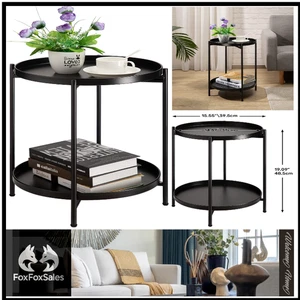 Runder Metalltisch mit Abnehmtablett | 2 Ebenen | Balkon & Terrasse - Bild 1 von 9