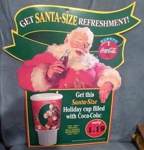 Insegna espositore promozionale doppia faccia Babbo Natale Coca-Cola 1995 Natale - Foto 1 di 8