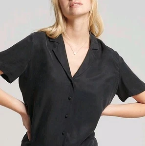 Superdry Women's Black Short Sleeve Cupro Shirt Top Size M AU 10 EU 38 - Picture 1 of 12