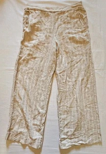 JOIE LEINEN DAMEN HOSE | Medium Leinen weiß gestreift beige Capri BOHO Beachy - Bild 1 von 5