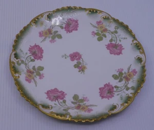 ANTIQUE GDA, HAVILAND FRENCH LIMOGES PORCELAIN PLATE w ROSES, ART NOUVEAU - Picture 1 of 7