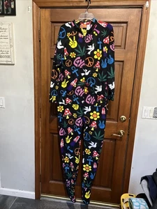 Footie Factory Pijama Adulto Una Pieza Pies Negro Multi Cremallera Completa Vellón Talla 5 - Imagen 1 de 8