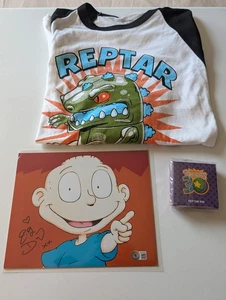 RUGRATS INSPIRED LS T SHIRT BUNDLE SZ L CLR BLK/WHITE BNNW PIN & HAND SIGNED PIC - Picture 1 of 9