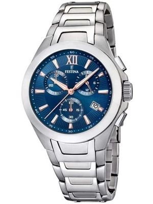 Festina Blue Dial Chronograph Stainless Steel Strap Men's Watch – F16678-B - Image 1 of 3