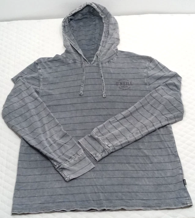 Camisa pulóver con capucha mediana O'Neill para hombre manga larga logotipo a rayas gris lavado Foto 1 de 4