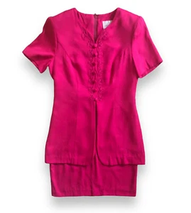 Abito vintage anni '80 Halmode Petites ricamato a maniche corte taglia 6 - Foto 1 di 6