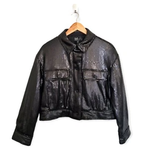 ZARA Black Metallic Sequin Padded Boxy Jacket Size Small Festival - Picture 1 of 10