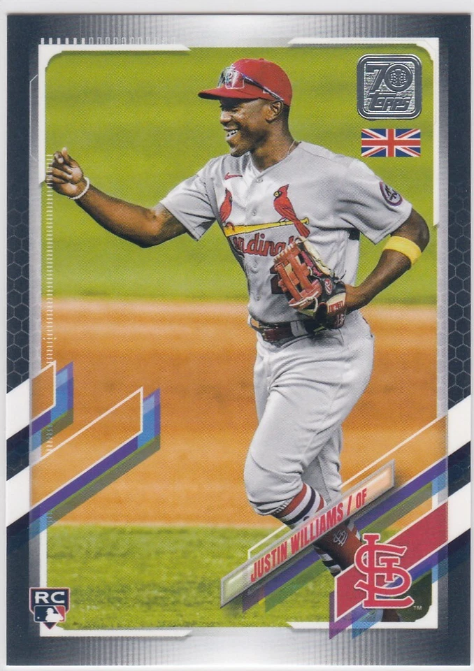 2021 Topps 70th UK JUSTIN WILLIAMS Black Parallel #127 032/125 Cardinals Rookie - Image 1 of 1