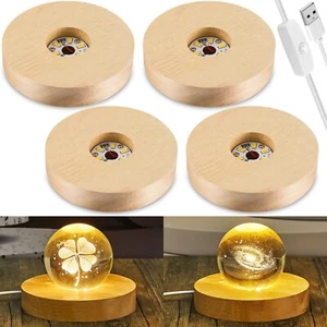 4 Pack LED Wooden Display Base Stand for Crystal Glass Art Resin Cylinder Lamp - Picture 1 of 7