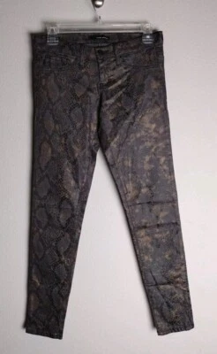 Flying Monkey Metallic Copper Gray Snakeskin Glam Rock Low Rise Skinny Jeans 26 - Image 1 of 4