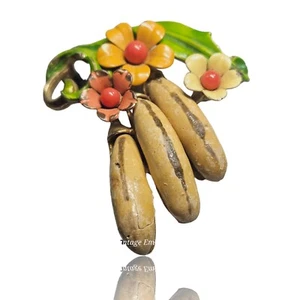 Selini Brooch 3d Banana Flower Tropical Fruit Selro Enamel Metal Pin Signed - Picture 1 of 10