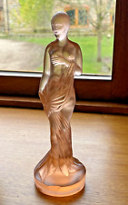 Pink Frosted Glass Art Deco Semi-Naked Lady Figurine. Vintage