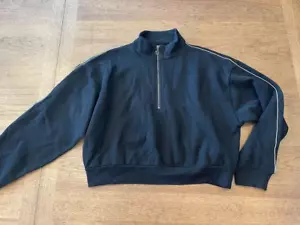 Victoria’s Secret Black Bling X-LARGE Stretch Fleece Quarter Zip Sweatshirt VS - Picture 1 of 2