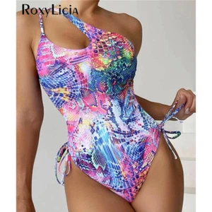 Sexy Colorido Estampado Un Hombro Una Pieza Traje de Baño Mujeres Traje de Baño Monokini - Imagen 1 de 11