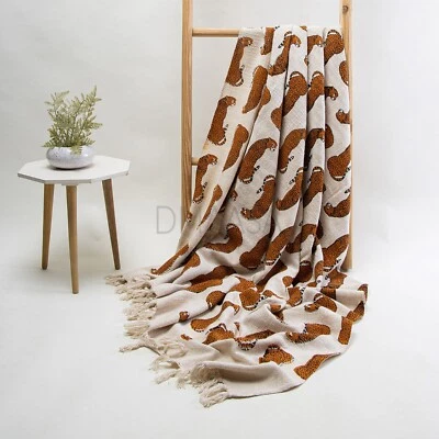 Tiger Hand Block Print Throw Indian Handmade 100% Cotton Sofa Bed Couch Blanket - Image 1 of 4