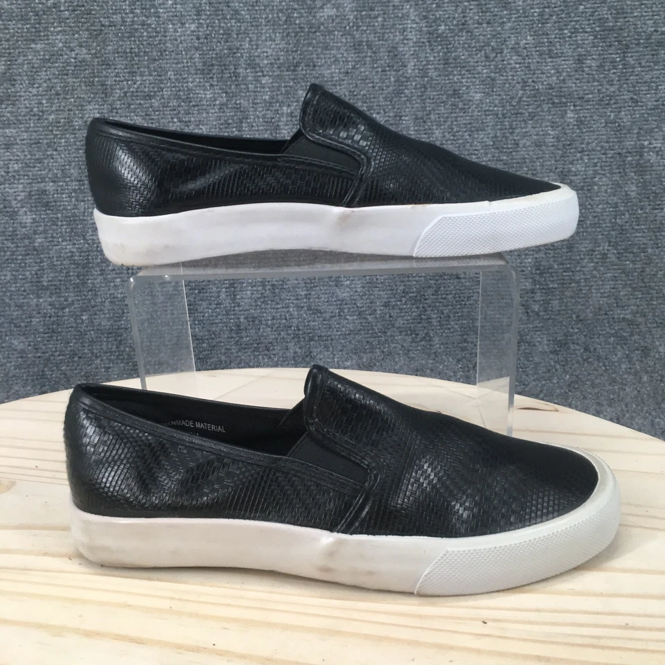 Zapatos restringidos para mujer 6 zapatillas sin cordones negras imitación cuero informales tejidos planos Foto 1 de 4