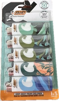 NUEVO CON ETIQUETAS 5 Pk Encendedores BIC EVOLUCIONES Edición Limitada. Azul/Verde azulado/Verde/Aqua (#13) Foto 1 de 2