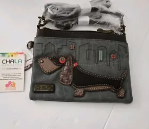 NWT Chala Bag Dog Dachshund Crossbody Convertible Purse Green Brown Gift New - Picture 1 of 17