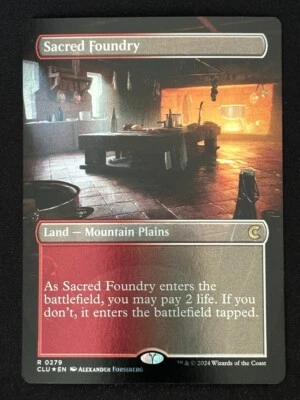 1x MTG Sacred Foundry (Borderless, Foil) - Ravnica: Clue Edition (CLU) #279 - Image 1 of 2