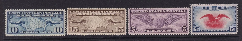 MATT'S STAMPS US SCOTT #C7-C8, C16, C23 AIRMAIL ISSUES OF 1926-38 VF/XF MH CV$37 - Image 1 of 3