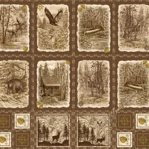 22 BLOCKS QT "INTO THE WOODS" 24715-A SCENIC ANIMALS FABRIC PRICED PER PANEL - Picture 1 of 2