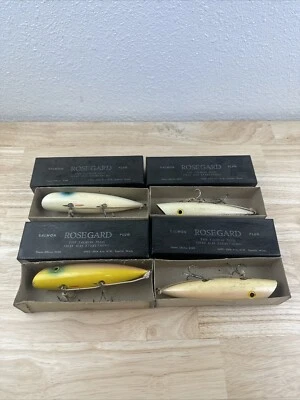 Lote de 4 Señuelos de Pesca Rosegard Salmon Plug Brillantes, Rosa Perla, Azul Negro Escala Foto 1 de 4