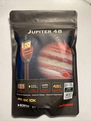 AudioQuest Jupiter 48g 8’ 4K-8K-10K HDMI Cable - Red New Sealed