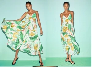 H&M Tropical Tiered Floral Maxi Dress Women L NWT Blogger Fav - Picture 1 of 8