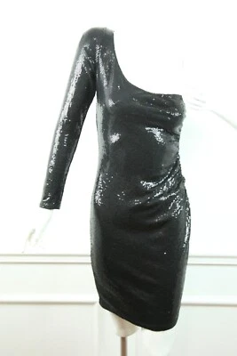 Vestido Vintage Mediano Mini Lentejuelas Y2K Club Glam Bodycon Un Hombro Disco Rave Foto 1 de 4