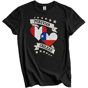 Peruvian Chilean Heart Flags Peru Chile T-Shirt - Picture 1 of 5