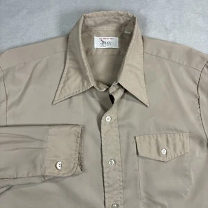 True Vintage Permanent Press Shirt Long Sleeve Polyester Dagger Collar 60s Tan - Picture 1 of 11