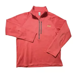 Stio Sweater Mens Large Orange 1/2 Zip Pullover Fleece Lined Logo Outdoors EUC - Picture 1 of 8