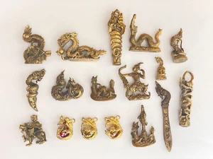 17 Messing DRACHEN Figuren Amulett Sammlung Khmer Thailand China Glück DR - Bild 1 von 38