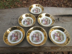 6 Tschechoslowakei Pfund Geschirr Griechenland Frauen & Amor Engel Blumenmuster Gold 5 1/8 Zoll - Bild 1 von 9