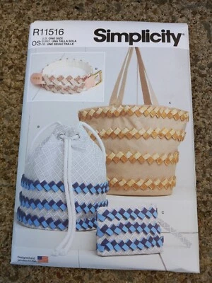Simplicity Pattern R11516/S9589 Tote Hobo Bag Fabric Chain Wristlet and Belt FF  - Image 1 of 2