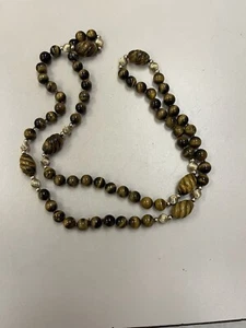 Collar de cuentas ojo de tigre con espaciadores de oro amarillo de 14K de 32 pulgadas de largo - Imagen 1 de 5