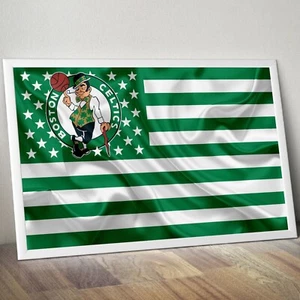 Cartel/lienzo de casa de baloncesto con logotipo del equipo de la NBA de los Boston Celtics Flag 1 - Imagen 1 de 4