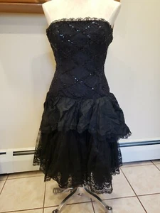 Vintage Loralie Black Original 80's Strapless Sequin Lace Party Prom Dress - Picture 1 of 12