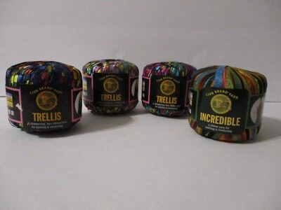 Lion Brand Trellis Yarn 3 Skeins & Incredible Ribbon Yarn 1 Skein Assorted-NEW - Image 1 of 4