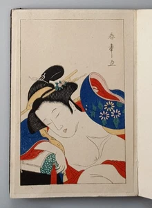 [Shunga - pillow book - Japan - Leporello mit 10 kolorierten Drucken auf textile - Picture 1 of 3